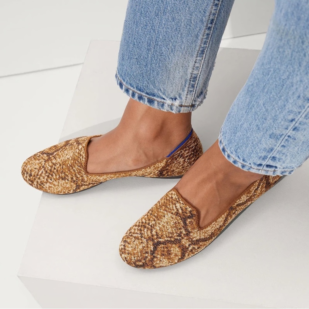 Rothy's Brown Patterned Loafers with Blue Accents